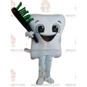 White Tooth BIGGYMONKEY™ Mascot Costume with Toothbrush, Giant