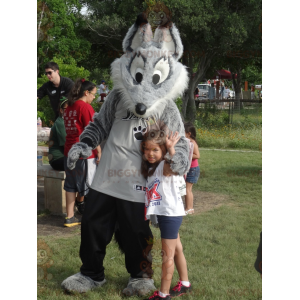 BIGGYMONKEY™ Mascot Costume Gray and White Wolf In Sportswear -