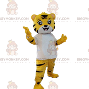 BIGGYMONKEY™ mascot costume of yellow, white and black tiger