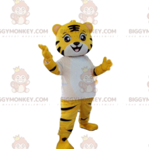 Traje de mascote BIGGYMONKEY™ de tigre amarelo, branco e preto, traje de felino - Mascotes de tigre - BiggyMonkey.com