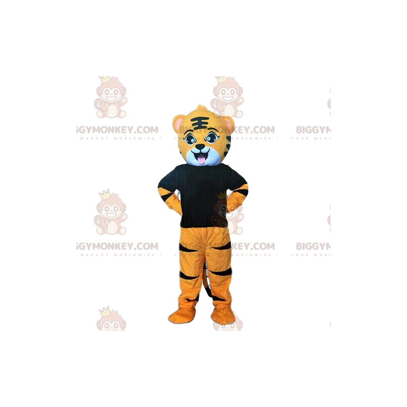 Costume mascotte BIGGYMONKEY™ tigre arancione, bianca e nera Costume mascotte BIGGYMONKEY™ tigre arancione, bianca e nera