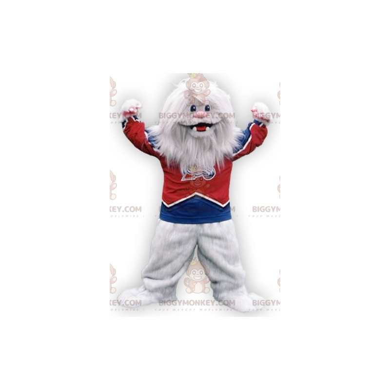 Fantasia de mascote de monstro branco peludo Yeti BIGGYMONKEY™ Fantasia de mascote de monstro branco peludo Yeti BIGGYMONKEY™