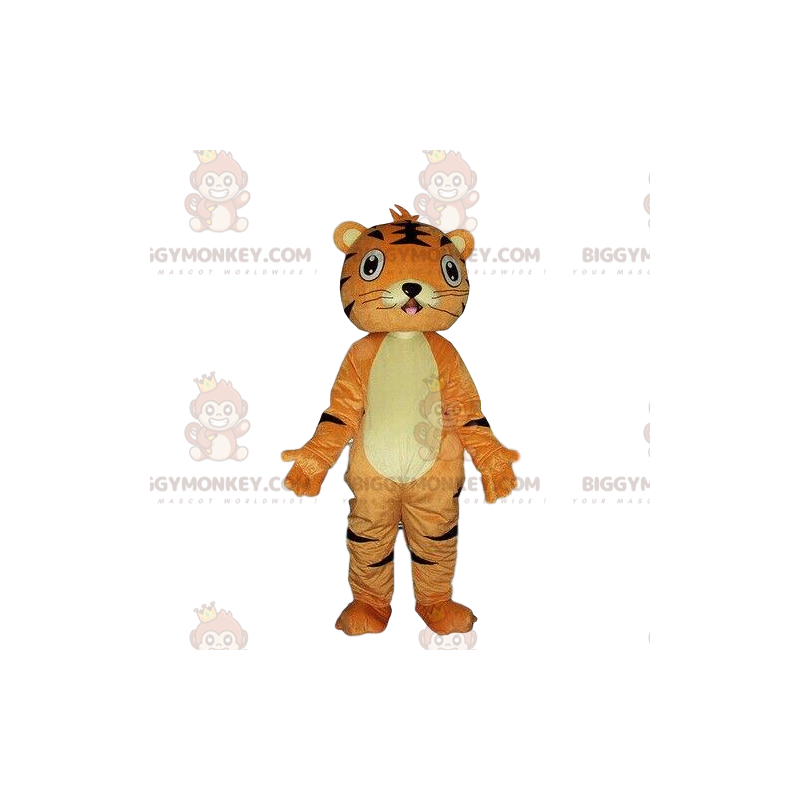 Kostým maskota oranžového a černého tygra BIGGYMONKEY™, kostým Kostým maskota oranžového a černého tygra BIGGYMONKEY™, kostým