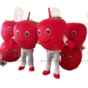 2 BIGGYMONKEY™s maskot røde kirsebær, 2 røde bær, røde æbler - Frugt maskot - BIGGYMONKEY_08640 - BiggyMonkey.com