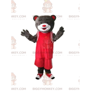 Kostým maskota BIGGYMONKEY™ šedého medvěda v červeném