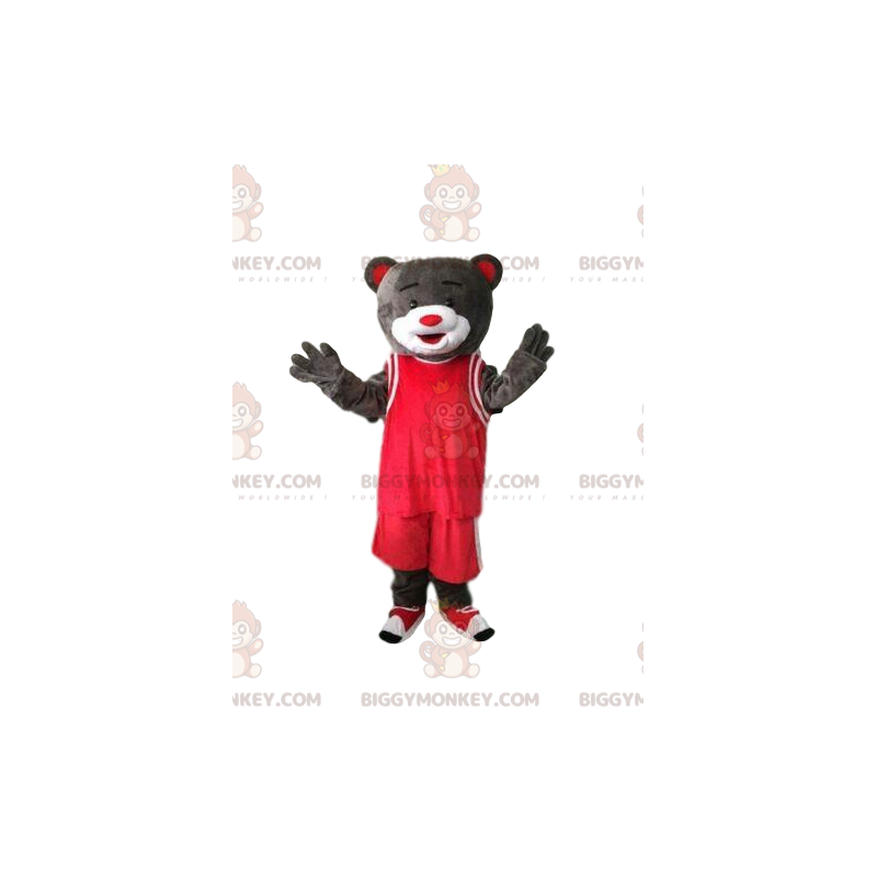BIGGYMONKEY™ maskotkostume af grå bjørn i rødt sportstøj BIGGYMONKEY™ maskotkostume af grå bjørn i rødt sportstøj