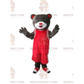 BIGGYMONKEY™ Mascot Costume of Gray Bear in Red Sportswear, Sporty Bear - Bear mascot - BIGGYMONKEY_08653 - BiggyMonkey.com