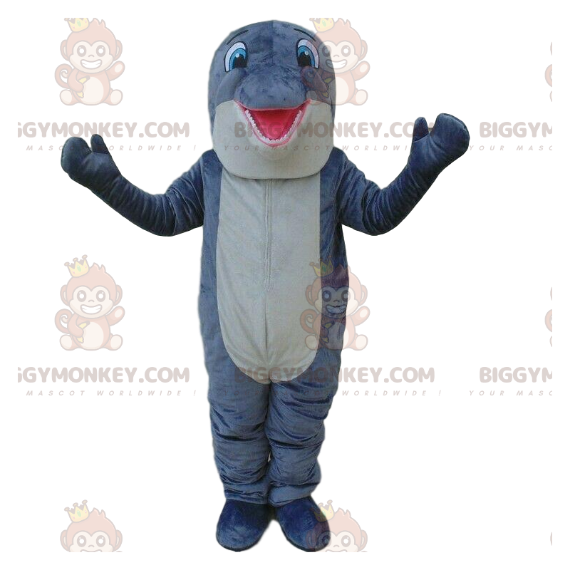 Disfraz de mascota BIGGYMONKEY™ delfín gris y blanco, disfraz Disfraz de mascota BIGGYMONKEY™ delfín gris y blanco, disfraz