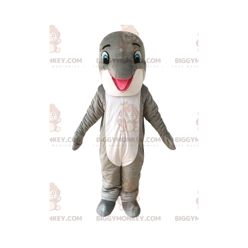 Costume de mascotte BIGGYMONKEY™ de dauphin gris et blanc Costume de mascotte BIGGYMONKEY™ de dauphin gris et blanc