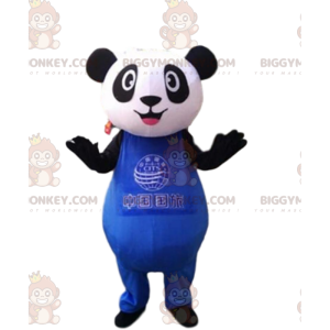 BIGGYMONKEY™ maskotkostume af sort og hvid panda i blåt outfit