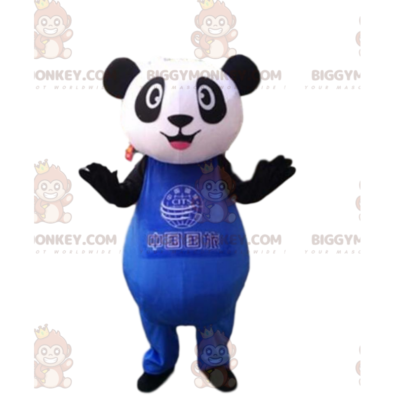 BIGGYMONKEY™ mascot costume of black and white panda in blue BIGGYMONKEY™ mascot costume of black and white panda in blue