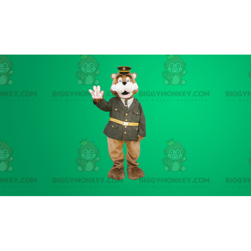 Kostým maskota medvěda hnědého BIGGYMONKEY™ v uniformě