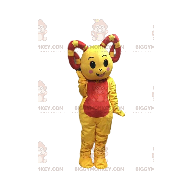 BIGGYMONKEY™ mascottekostuum geel schaap, geitkostuum, gele ram BIGGYMONKEY™ mascottekostuum geel schaap, geitkostuum, gele ram