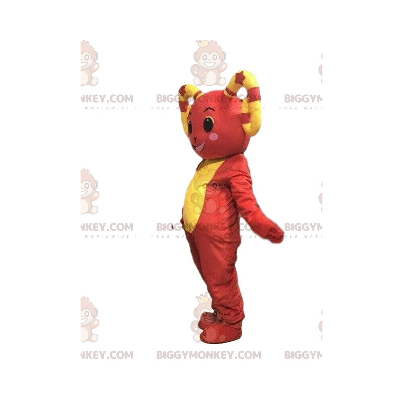 Costume de mascotte BIGGYMONKEY™ de mouton jaune et rouge Costume de mascotte BIGGYMONKEY™ de mouton jaune et rouge