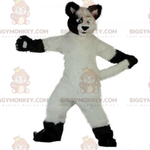 BIGGYMONKEY™ maskot kostume hvid og sort hund, blød og lodnet
