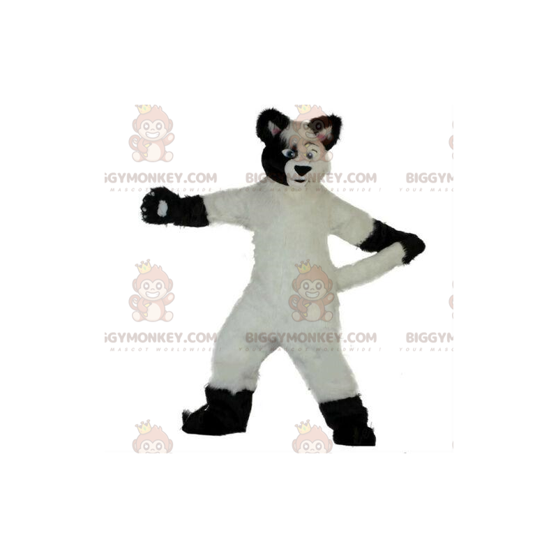 BIGGYMONKEY™ mascottekostuum witte en zwarte hond, zacht en BIGGYMONKEY™ mascottekostuum witte en zwarte hond, zacht en