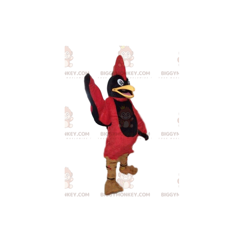 Disfraz de mascota BIGGYMONKEY™ de pájaro negro y rojo, disfraz Disfraz de mascota BIGGYMONKEY™ de pájaro negro y rojo, disfraz