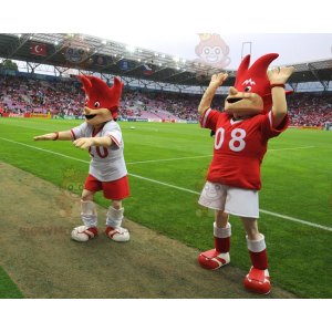 2 mascotte BIGGYMONKEY™ rosse e bianche di EURO 2008 - Trix e