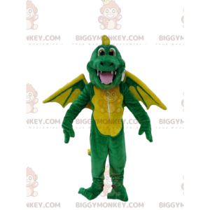 BIGGYMONKEY™ mascottekostuum groene en gele draak