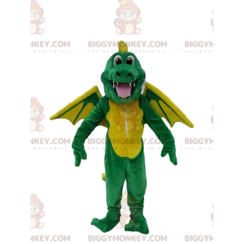 BIGGYMONKEY™ mascot costume green and yellow dragon, dinosaur BIGGYMONKEY™ mascot costume green and yellow dragon, dinosaur
