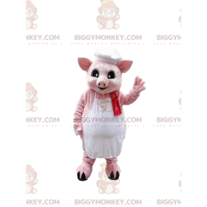 Traje de mascote BIGGYMONKEY™ de porco rosa com chapéu de chef