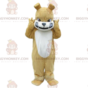 BIGGYMONKEY™ mascottekostuum beige en witte bulldog, ondeugend