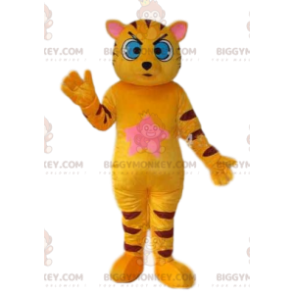 BIGGYMONKEY™ mascottekostuum van gele kat met grote blauwe