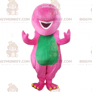 BIGGYMONKEY™ maskotdräkt rosa och grön dinosaurie, färgglad