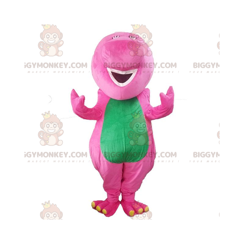 BIGGYMONKEY™ mascot costume pink and green dinosaur, colorful