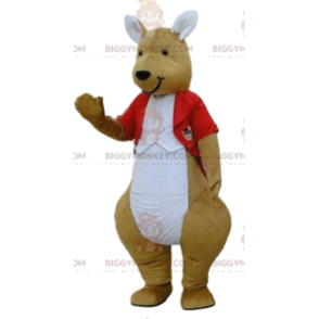 BIGGYMONKEY™ maskotkostume af kænguru i rødt kostume, elegant