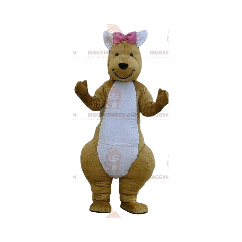 Disfraz de mascota canguro BIGGYMONKEY™ con lazo rosa, disfraz Disfraz de mascota canguro BIGGYMONKEY™ con lazo rosa, disfraz