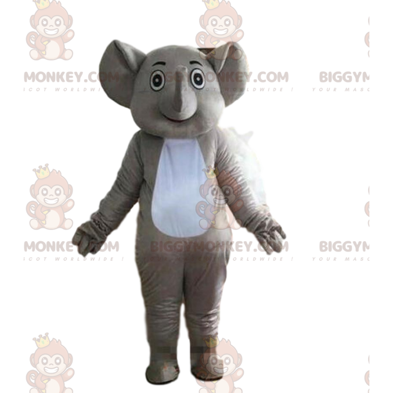 Kostium maskotki BIGGYMONKEY™ szary i biały słoń, kostium Kostium maskotki BIGGYMONKEY™ szary i biały słoń, kostium