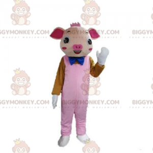 BIGGYMONKEY™ pink pig mascot costume with overalls, pig costume