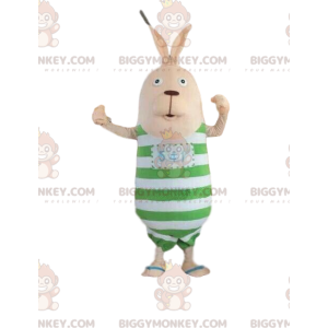 Bunny BIGGYMONKEY™ Mascot Costume with Striped Outfit, Plush