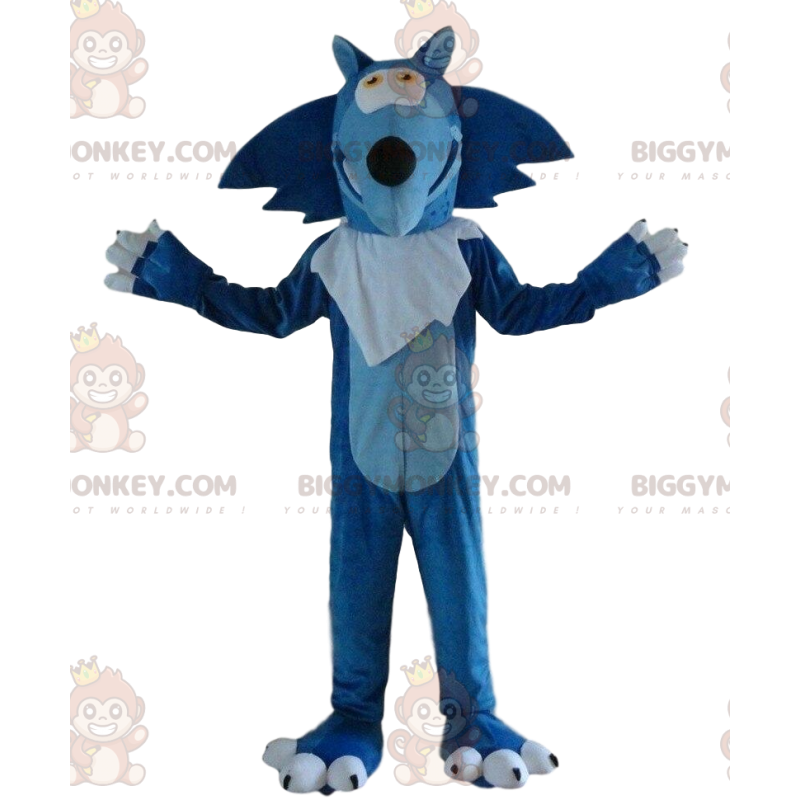 Disfraz de mascota de lobo azul y blanco BIGGYMONKEY™, disfraz Disfraz de mascota de lobo azul y blanco BIGGYMONKEY™, disfraz