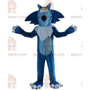 Blå och vit varg BIGGYMONKEY™ maskotdräkt, gigantisk vargdräkt