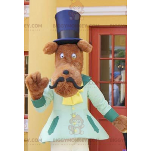 Mustachioed Dog BIGGYMONKEY™ Mascot Costume With Top Hat -
