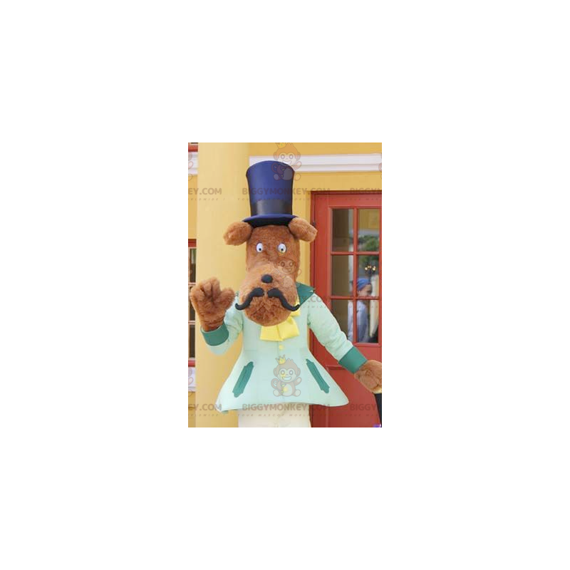Hund med overskæg BIGGYMONKEY™ maskotkostume med høj hat - Hund med overskæg BIGGYMONKEY™ maskotkostume med høj hat -