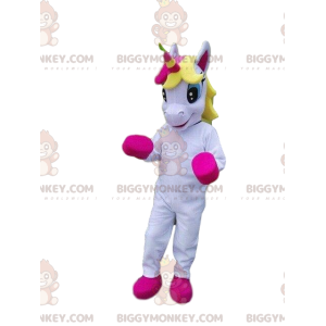 Hvid og pink enhjørning BIGGYMONKEY™ maskot kostume, fe kostume