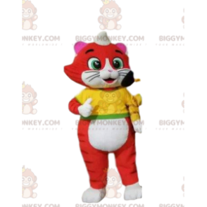 Rote und weiße Katze BIGGYMONKEY™ Maskottchenkostüm