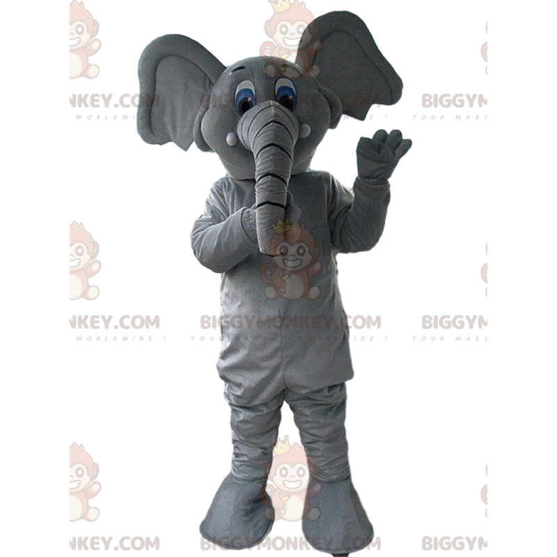 BIGGYMONKEY™ costume mascotte elefante grigio e bianco, costume BIGGYMONKEY™ costume mascotte elefante grigio e bianco, costume