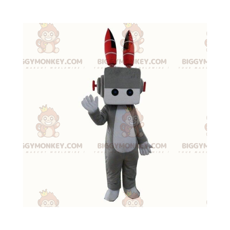 Costume de mascotte BIGGYMONKEY™ de robot gris et blanc Costume de mascotte BIGGYMONKEY™ de robot gris et blanc