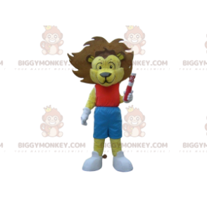 Στολή μασκότ κίτρινου λιονταριού BIGGYMONKEY™, στολή