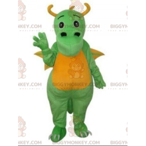 BIGGYMONKEY™ costume da mascotte drago verde e giallo, costume