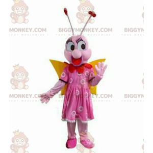 Pink butterfly BIGGYMONKEY™ mascot costume, flying insect