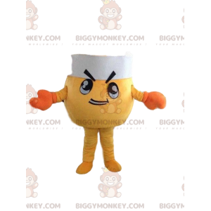 Yellow crab BIGGYMONKEY™ mascot costume with chef's hat, giant