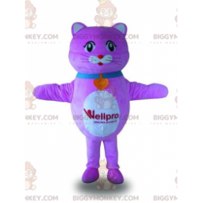 Kostým maskota BIGGYMONKEY™ fialová a bílá kočka, kostým růžové