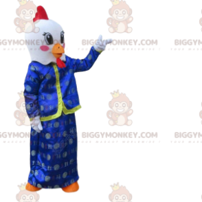 Kostým s maskotem BIGGYMONKEY™ Kohout, asijské šaty s bílým
