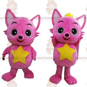 2 mascot BIGGYMONKEY™s of pink cats, 2 cats, 2 colored foxes -