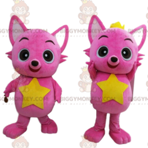 2 maskoti BIGGYMONKEY™ růžových koček, 2 kočky, 2 barevné lišky